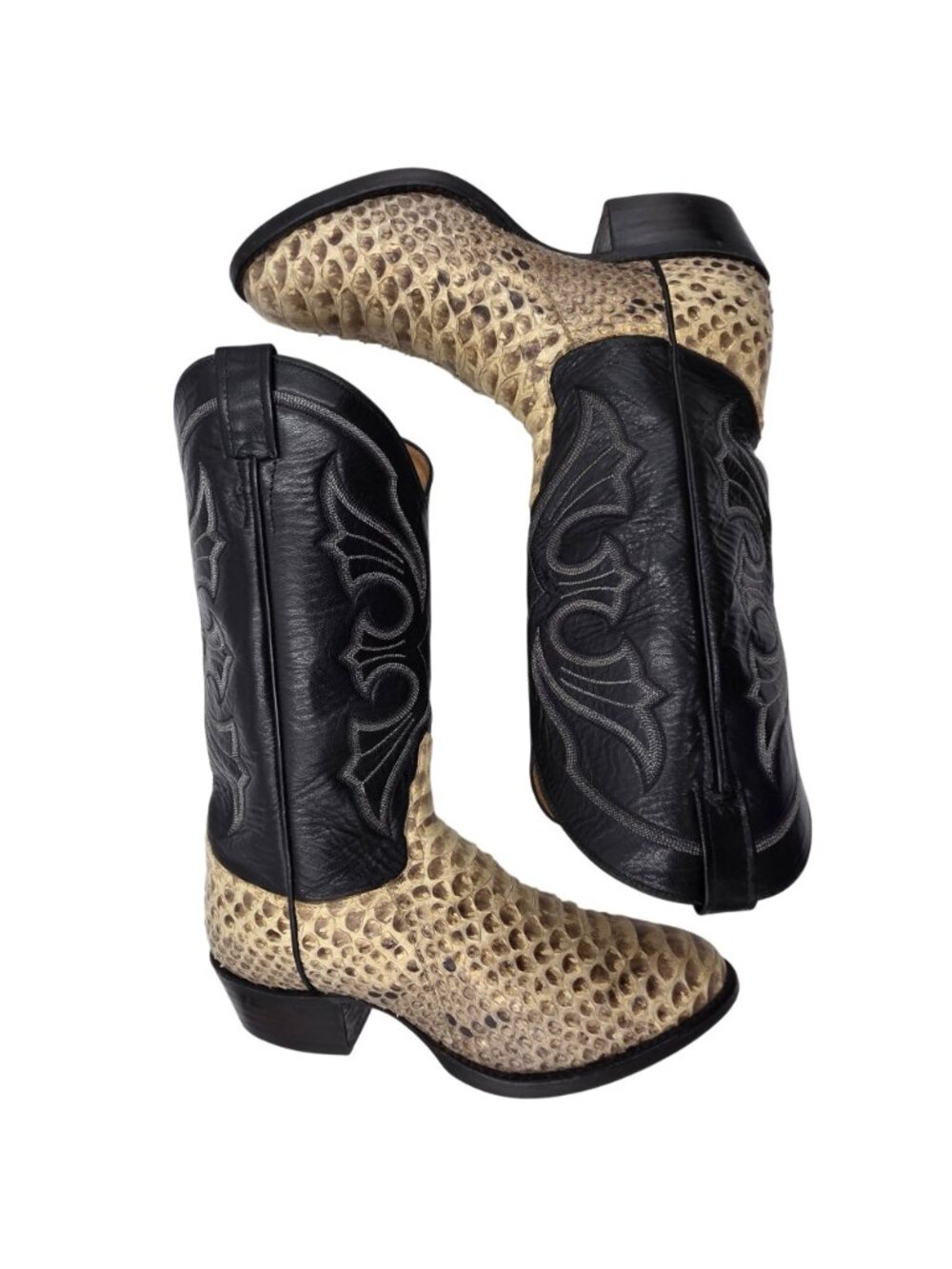 MINT - Vintage Python Mens 11D Natural Snakeskin Cowboy Boots Remington Exotic - Picture 4 of 16